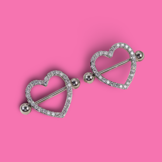 💗 Crystal Heart Nipple Rings