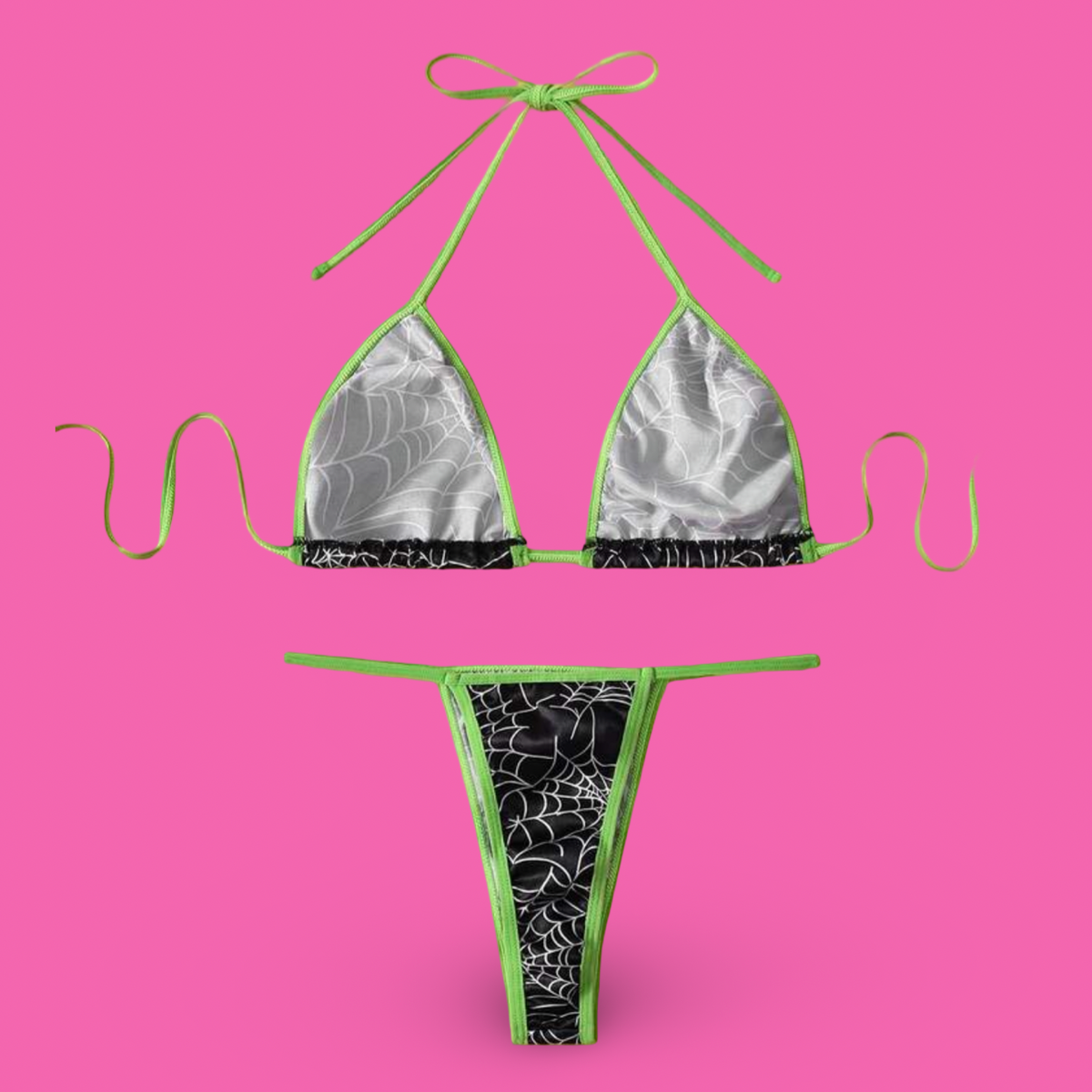 🕷️ Black & Green Spooky Spiderweb Bikini Set 💚