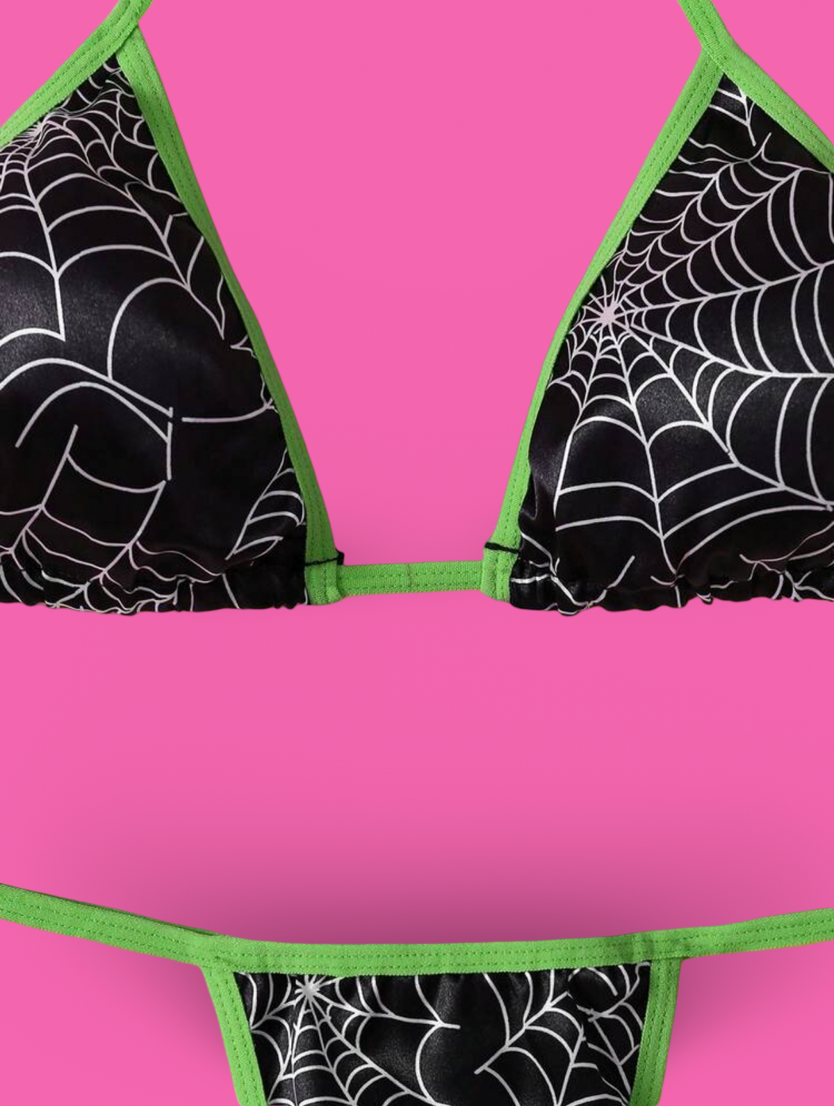 🕷️ Black & Green Spooky Spiderweb Bikini Set 💚