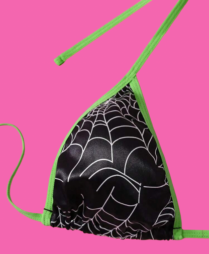 🕷️ Black & Green Spooky Spiderweb Bikini Set 💚