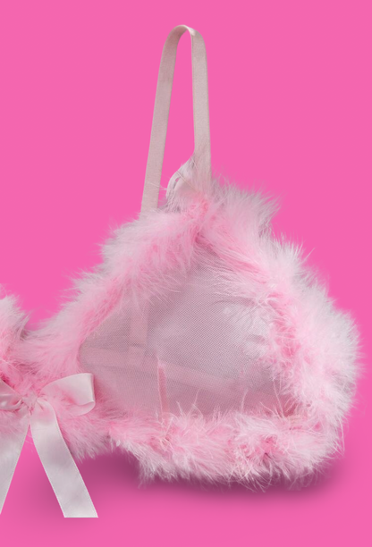 Pink Feather Trim Lingerie Set 🎀