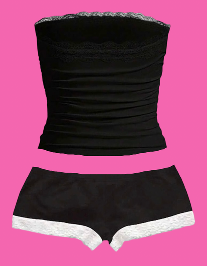 Black Lace Trim Two-Piece Lingerie Set 🖤