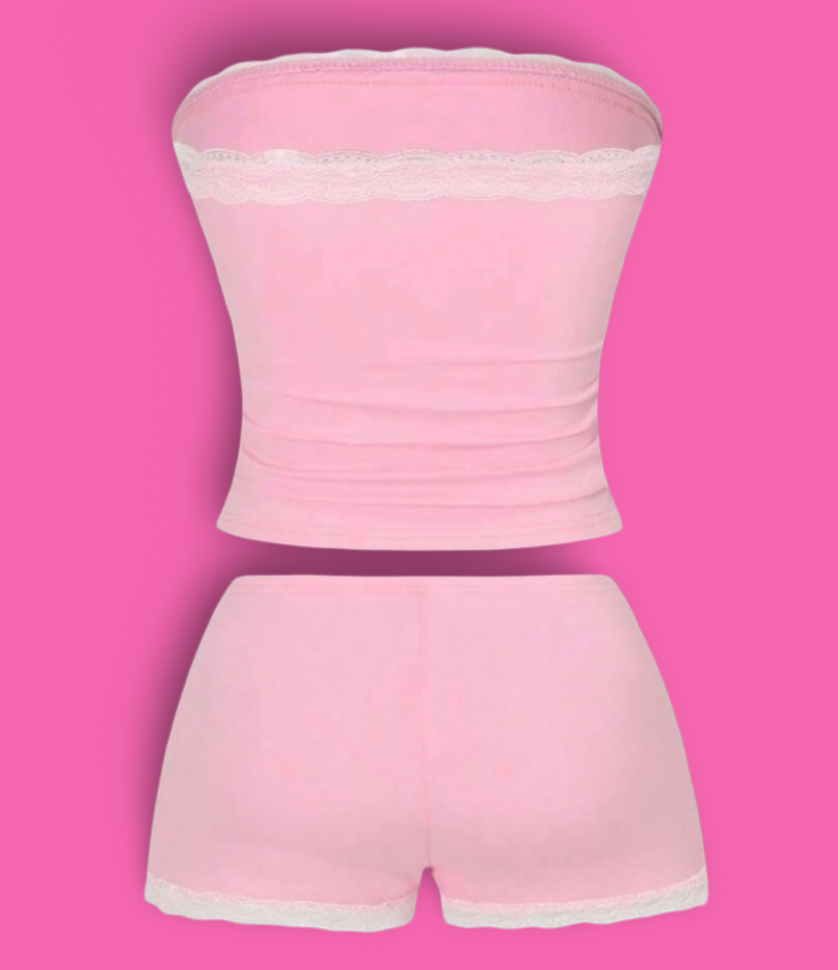 Pink & White Lace Trim Two-Piece Lingerie Set 💗