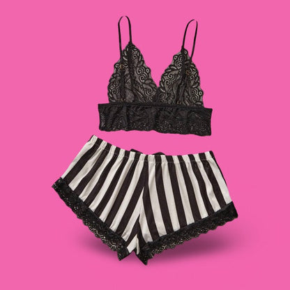 After Dark Striped Lace Set