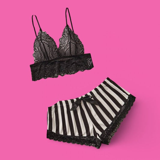 After Dark Striped Lace Set
